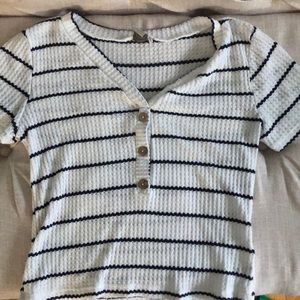 cute button down striped t-shirt.